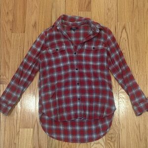 Madewell Red, Gray and Cream Plaid Button-Up Shirt